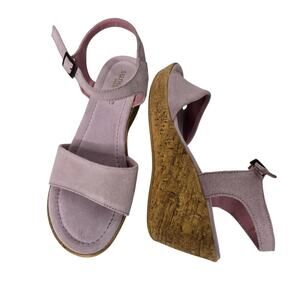 Sundance Cork Wedge Suede Sandals Pink Ankle Strap Summer Women 38 7.5US